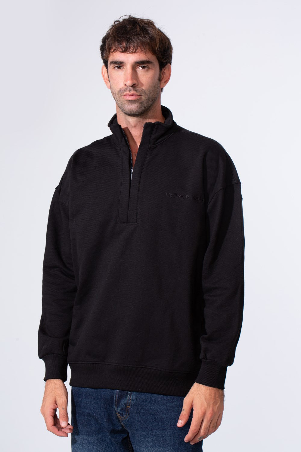 Men's Half Zip Melton Regular Fit Sweatshirt With A Distinctive Back Print