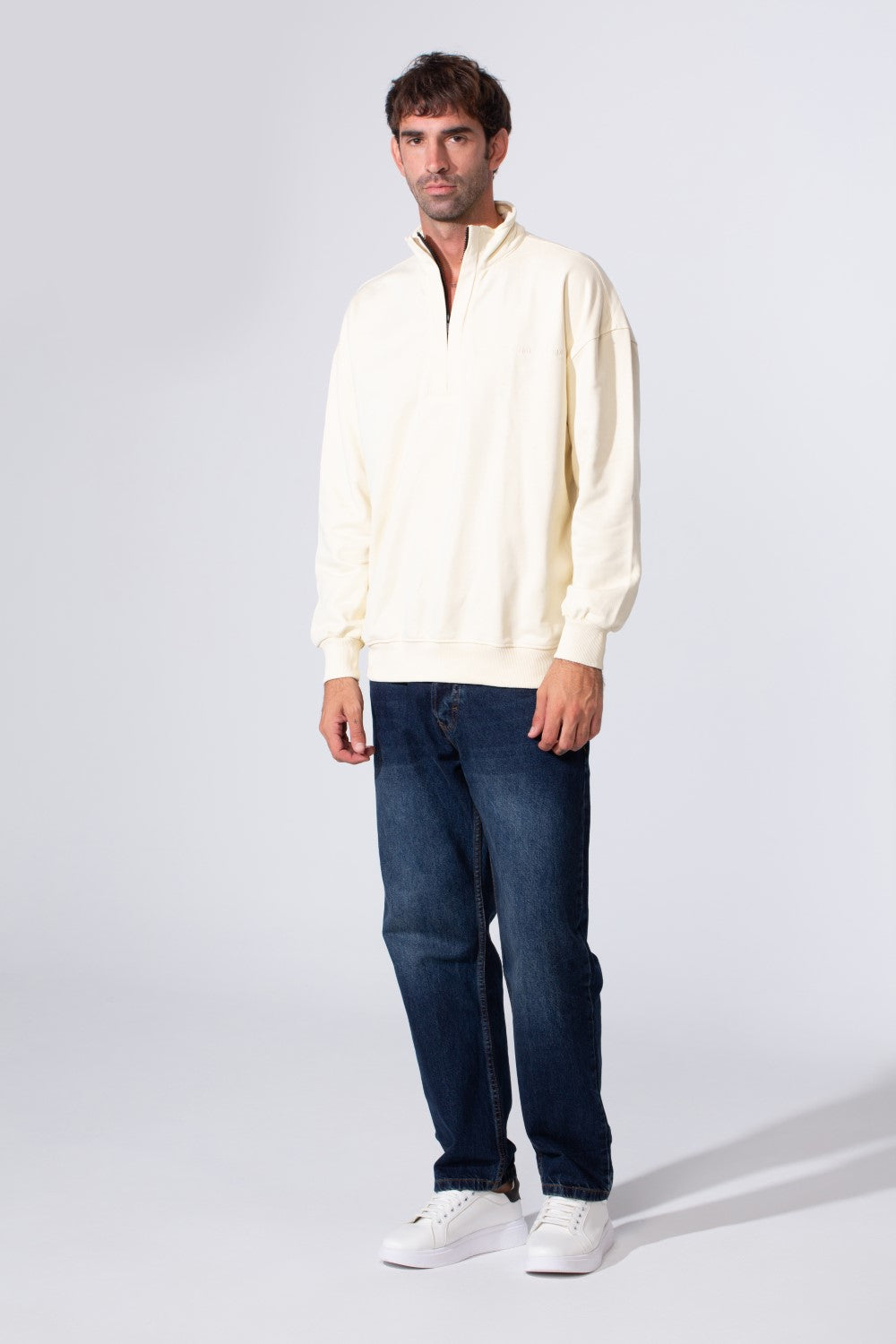 Men's Half Zip Melton Regular Fit Sweatshirt With A Distinctive Back Print