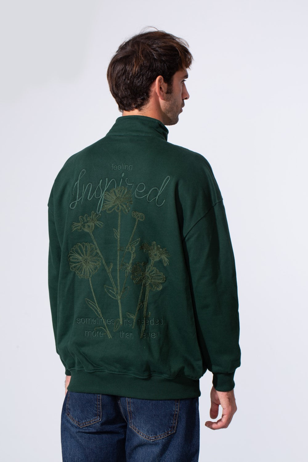 Men's Half Zip Melton Regular Fit Sweatshirt With A Distinctive Back Print