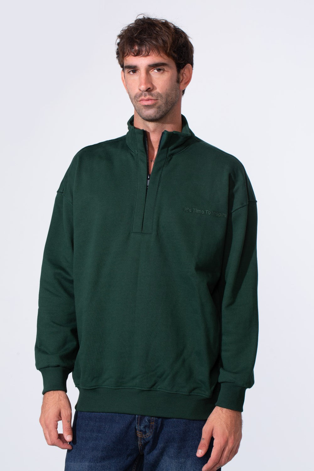 Men's Half Zip Melton Regular Fit Sweatshirt With A Distinctive Back Print