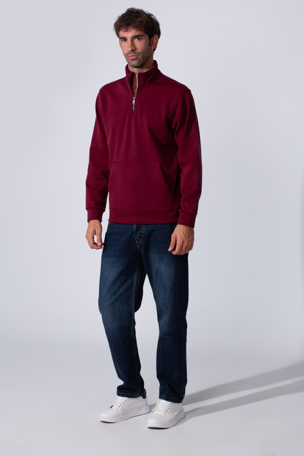 Men's Front Half Zip Slim Fit Long Collar Sweatshirt