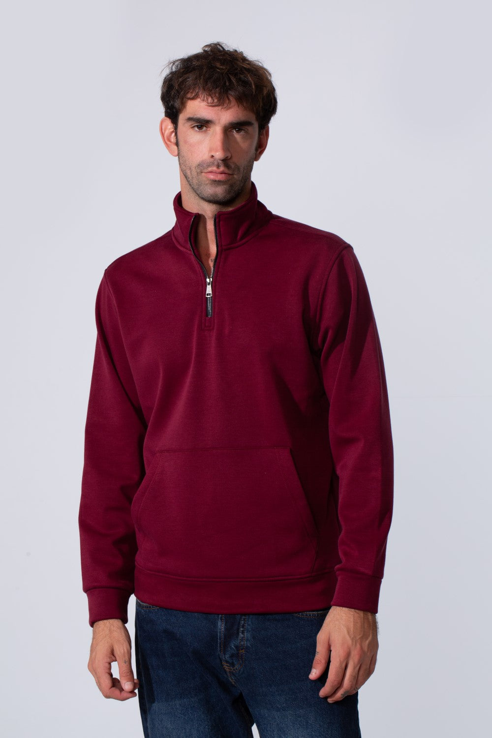Men's Front Half Zip Slim Fit Long Collar Sweatshirt