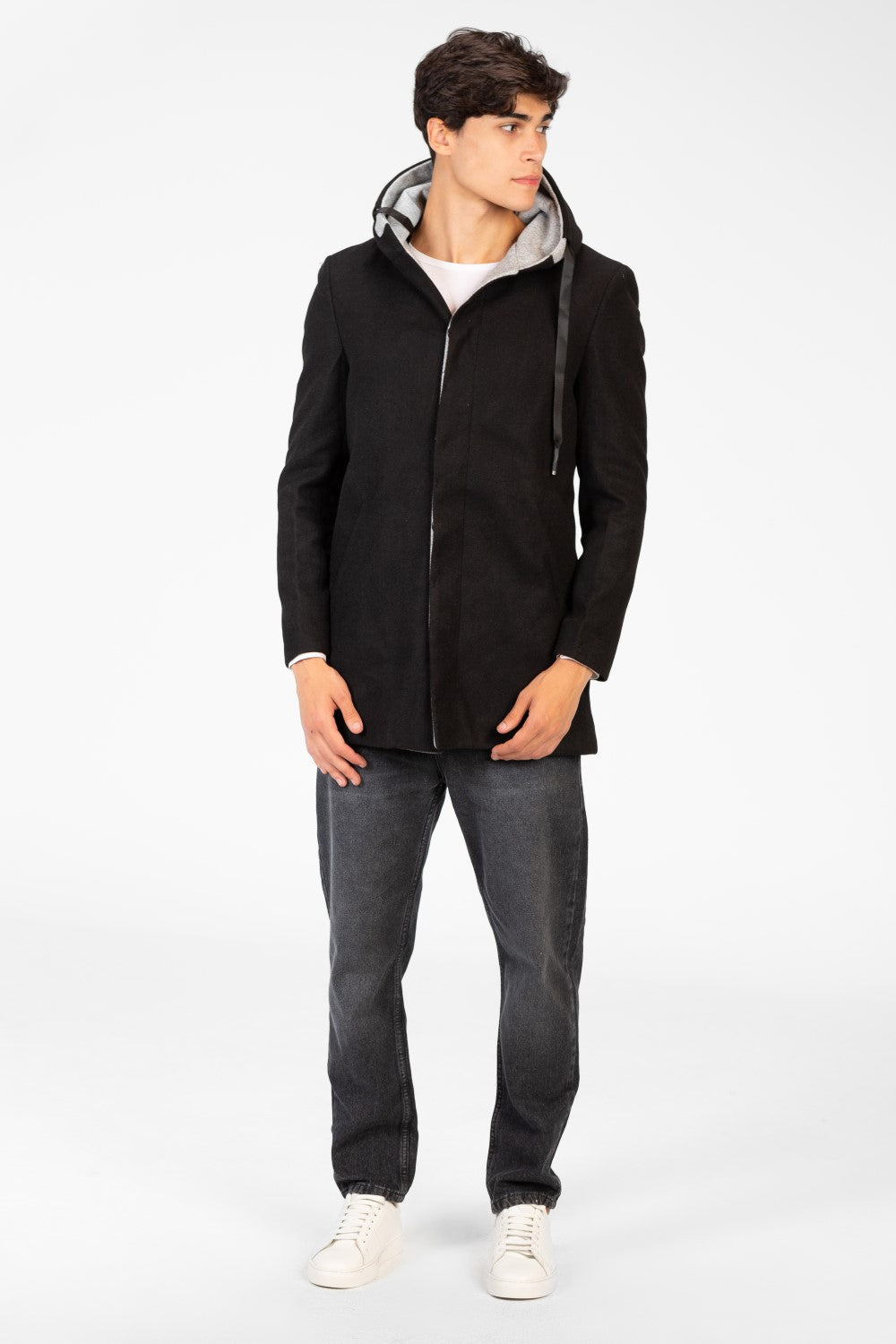 Men's Long Hooded Coat With Long Sleeves