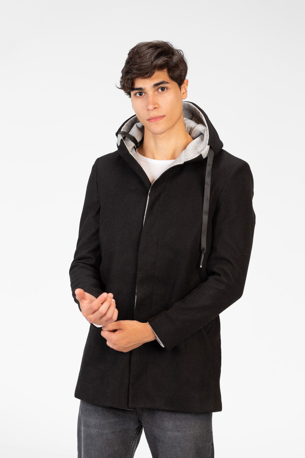 Men's Long Hooded Coat With Long Sleeves