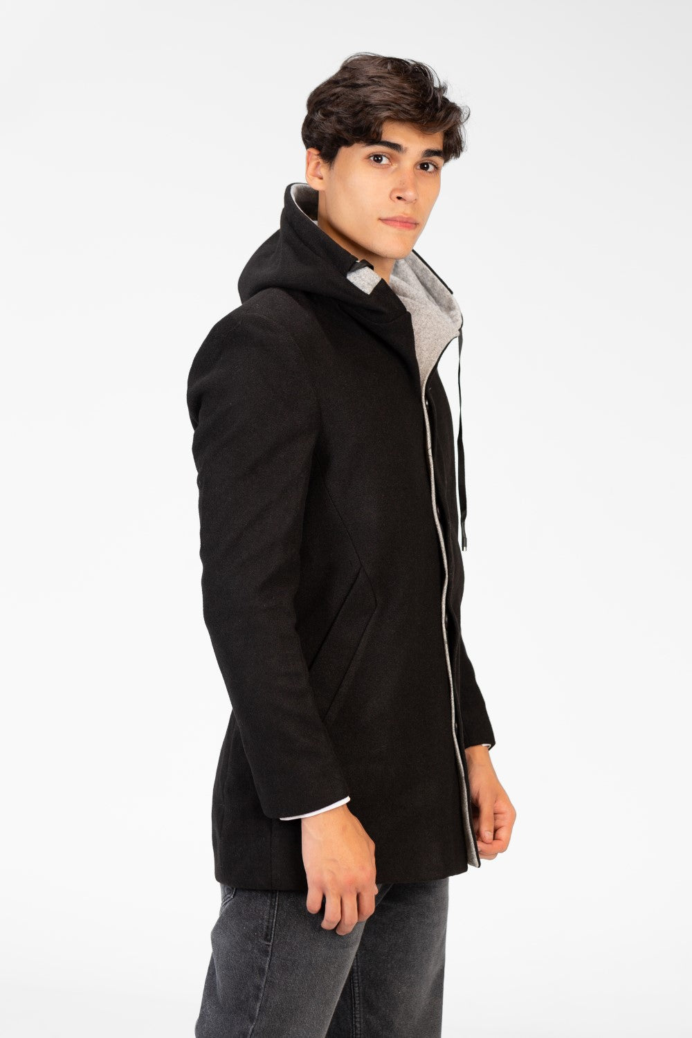 Men's Long Hooded Coat With Long Sleeves