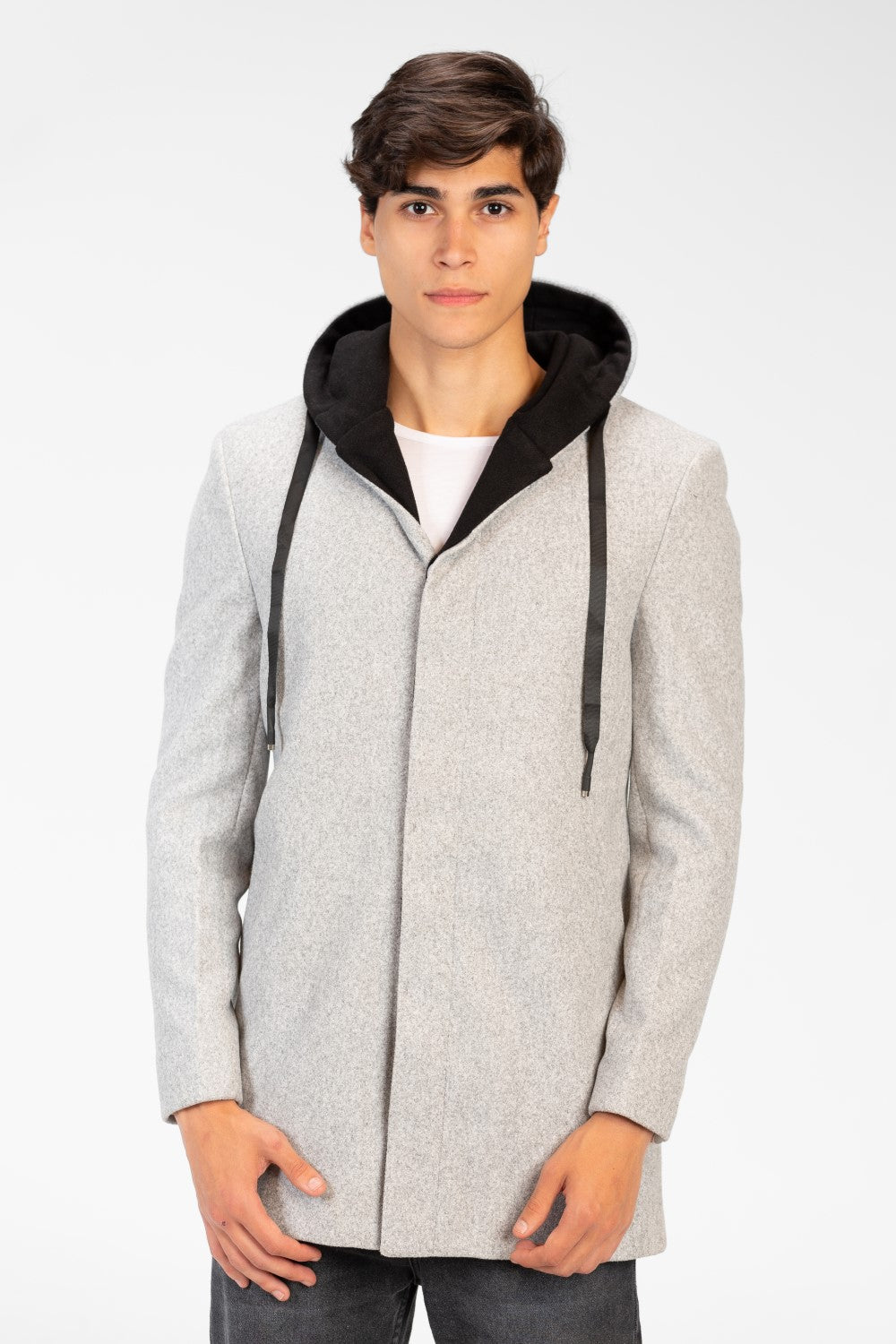 Men's Long Hooded Coat With Long Sleeves