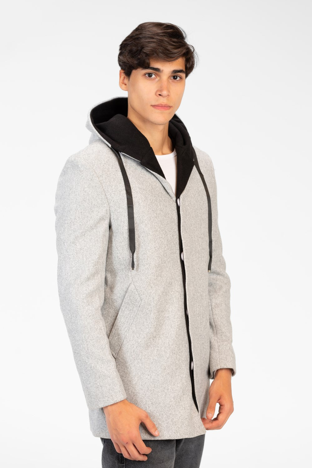 Men's Long Hooded Coat With Long Sleeves