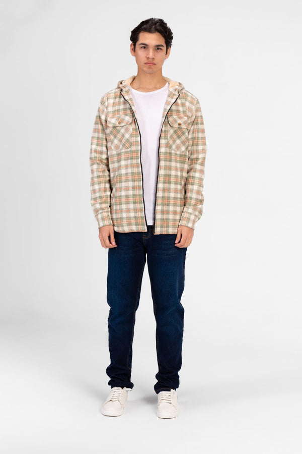 Men's Slim Fit Full Zip Fur Padded Checked Shirt