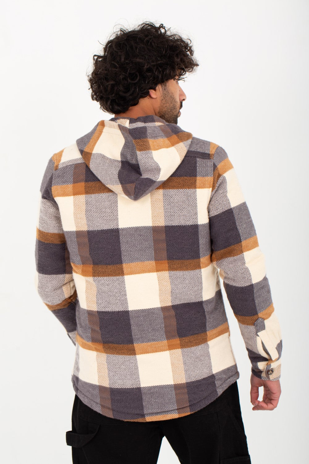 Men's Regular Fit Padded Zipper Made Of Soft Wool Hooded Checked Shirt