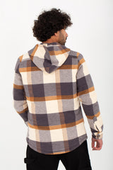 Men's Regular Fit Padded Zipper Made Of Soft Wool Hooded Checked Shirt