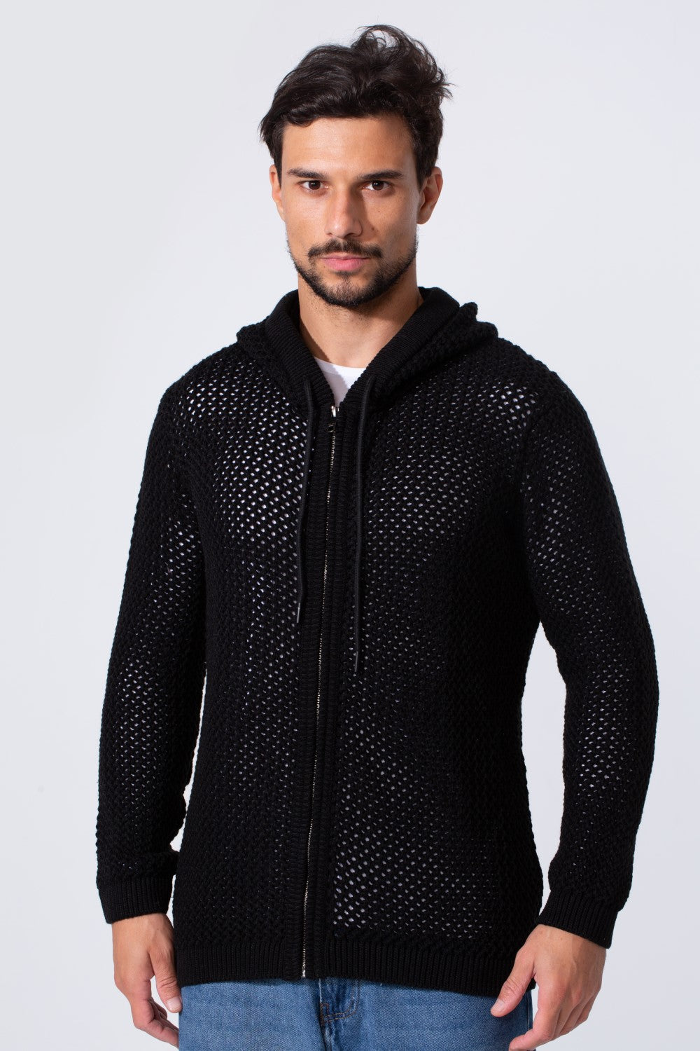 Men's Transparent Zip-Up Hood Slim Fit Pullover