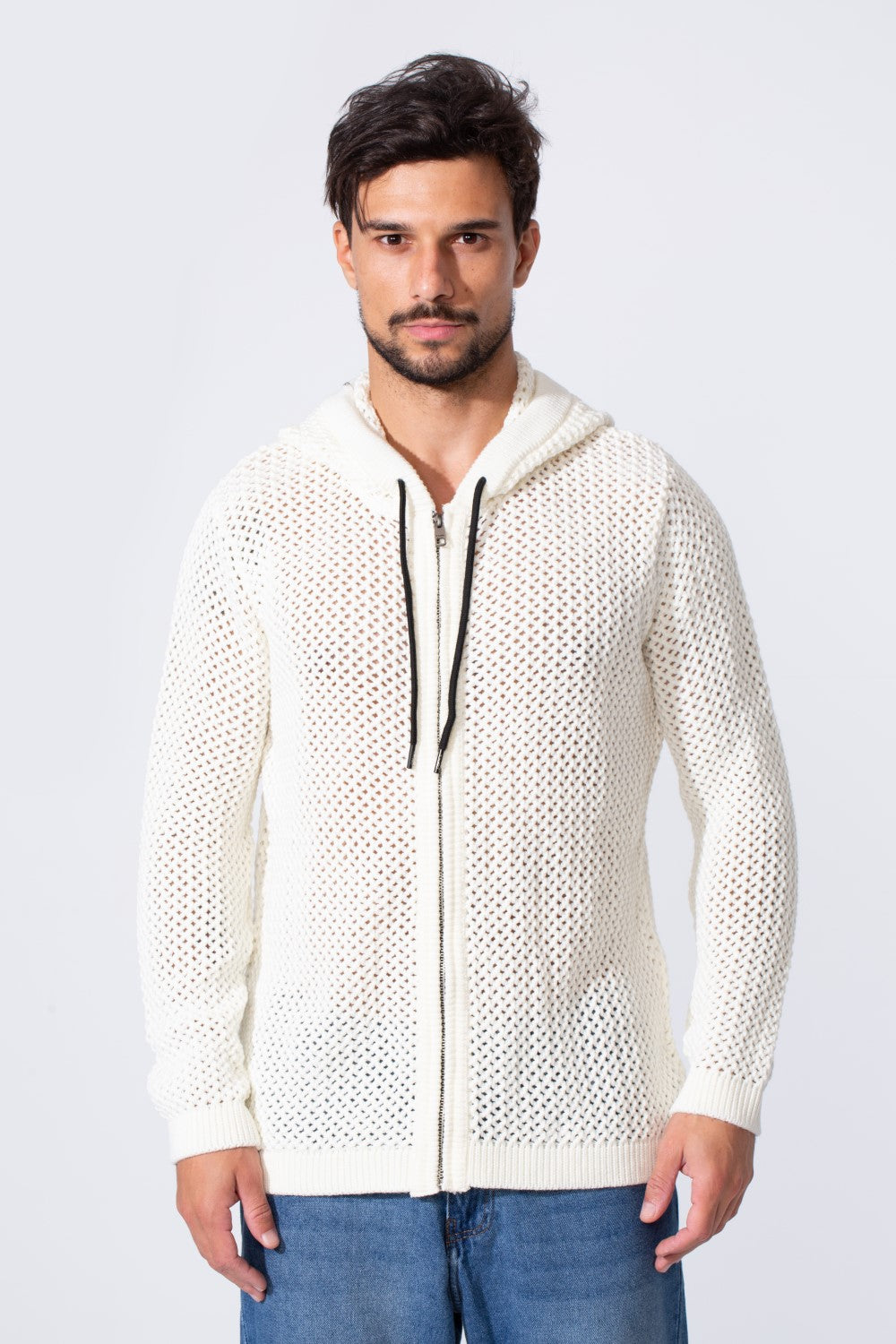 Men's Transparent Zip-Up Hood Slim Fit Pullover