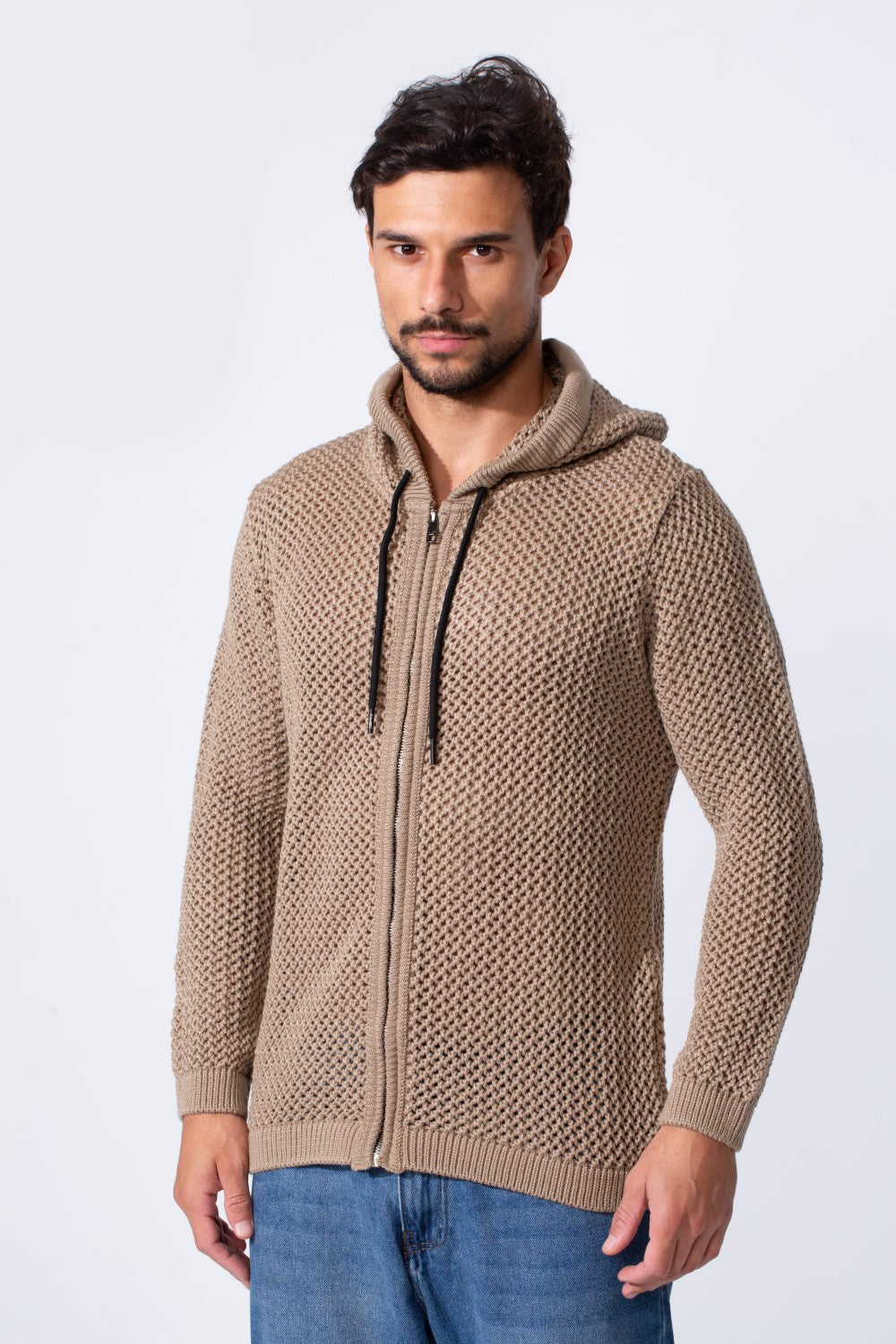 Men's Transparent Zip-Up Hood Slim Fit Pullover