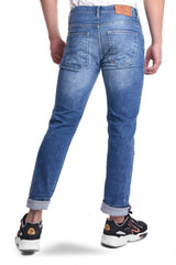 Men's Slim Fit Five Pockets Cutting Detail Straight Leg Jeans Pants