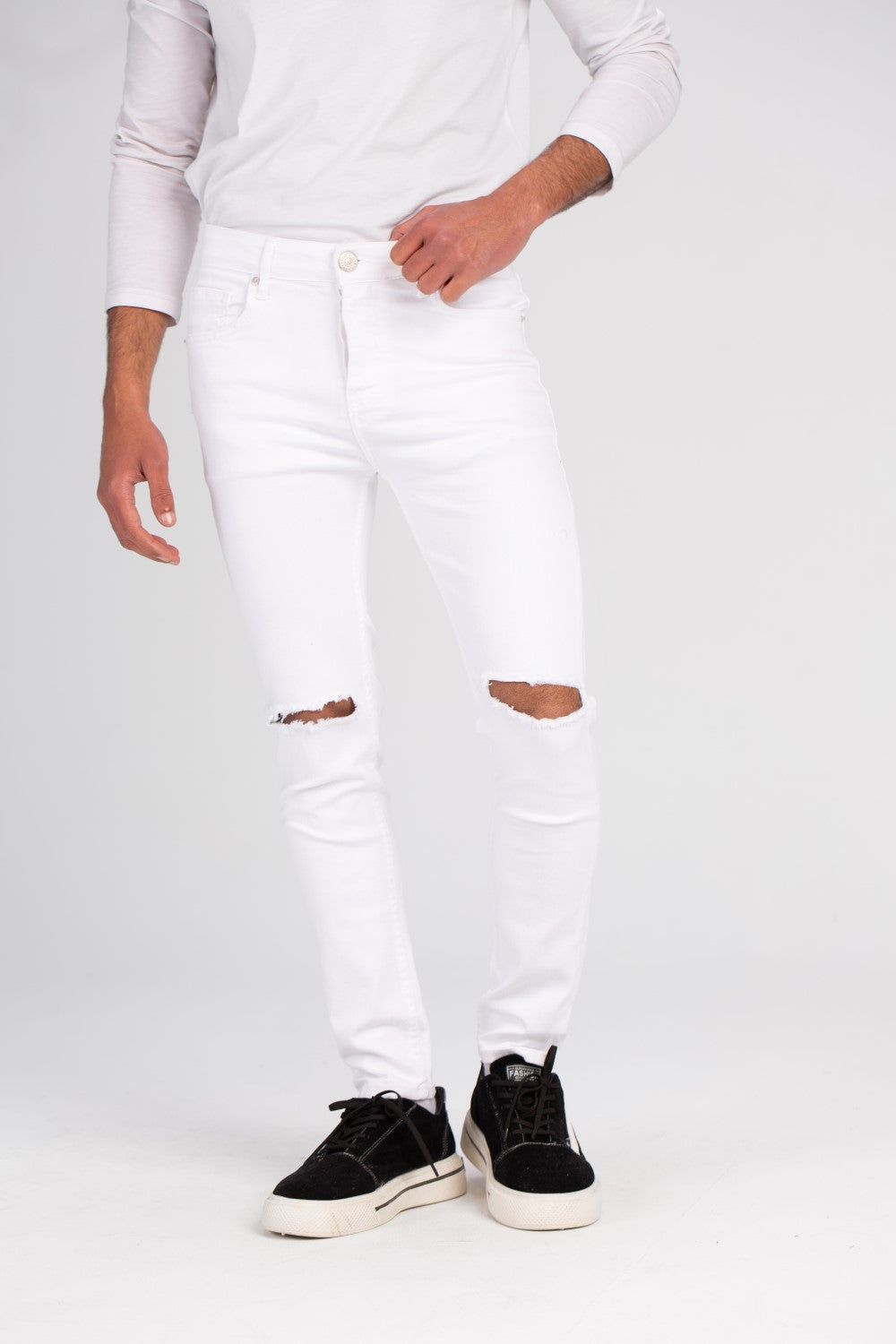 Men's Slim Fit cutting Jeans Pants With Unique Details Five Pockets White