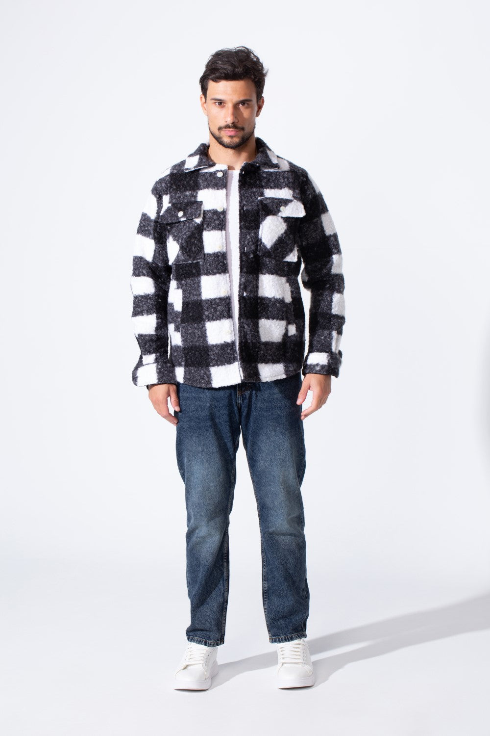 Men's Winter Wool Slim Fit Long Sleeves Shirt With Pockets