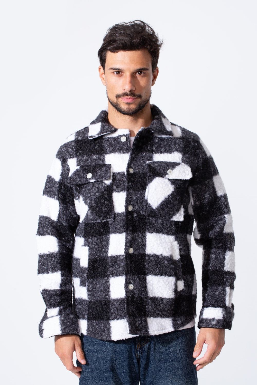 Men's Winter Wool Slim Fit Long Sleeves Shirt With Pockets