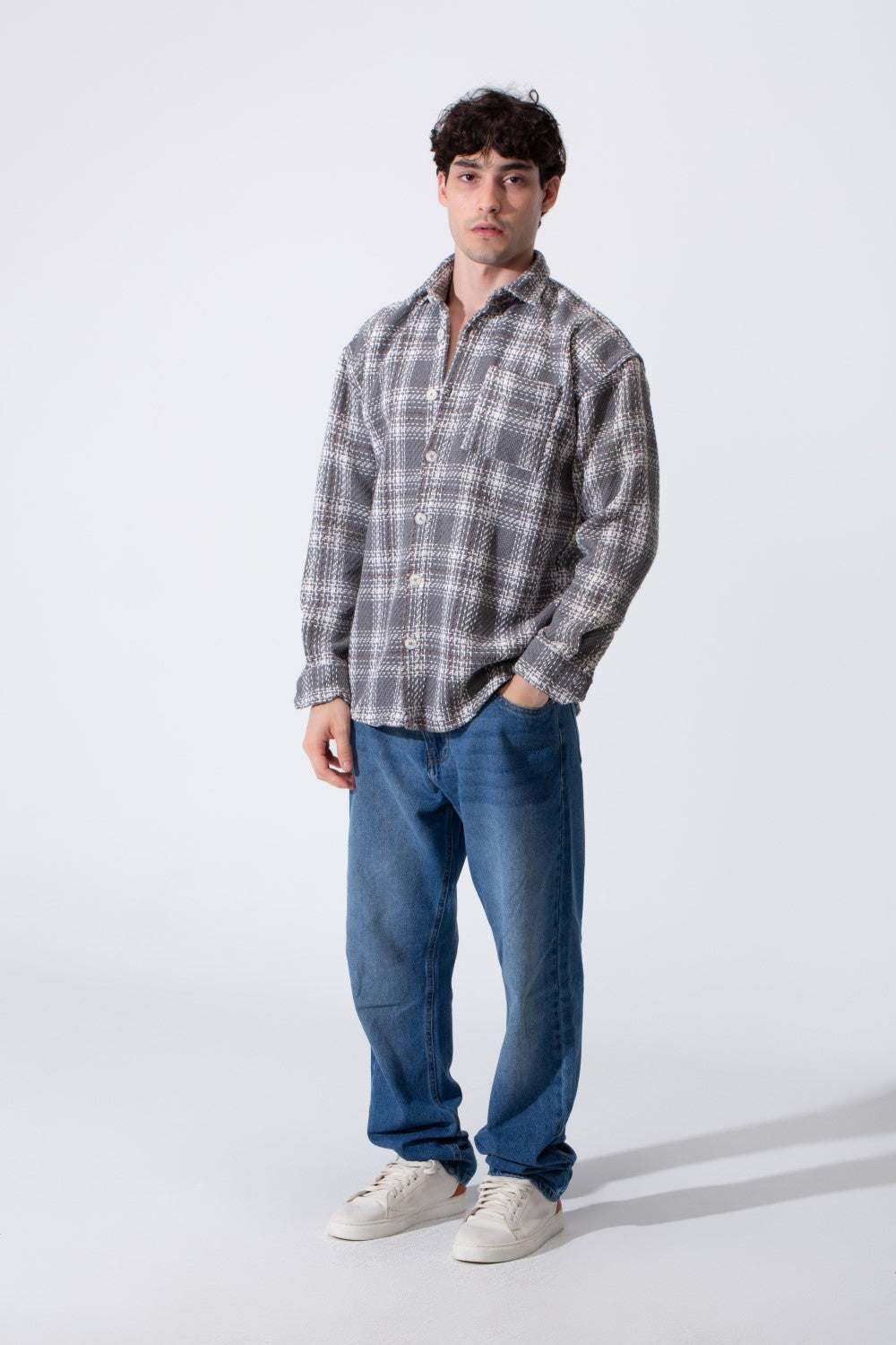 Men's Winter Wool Slim Fit Shirt With Front Pocket And Long Sleeves