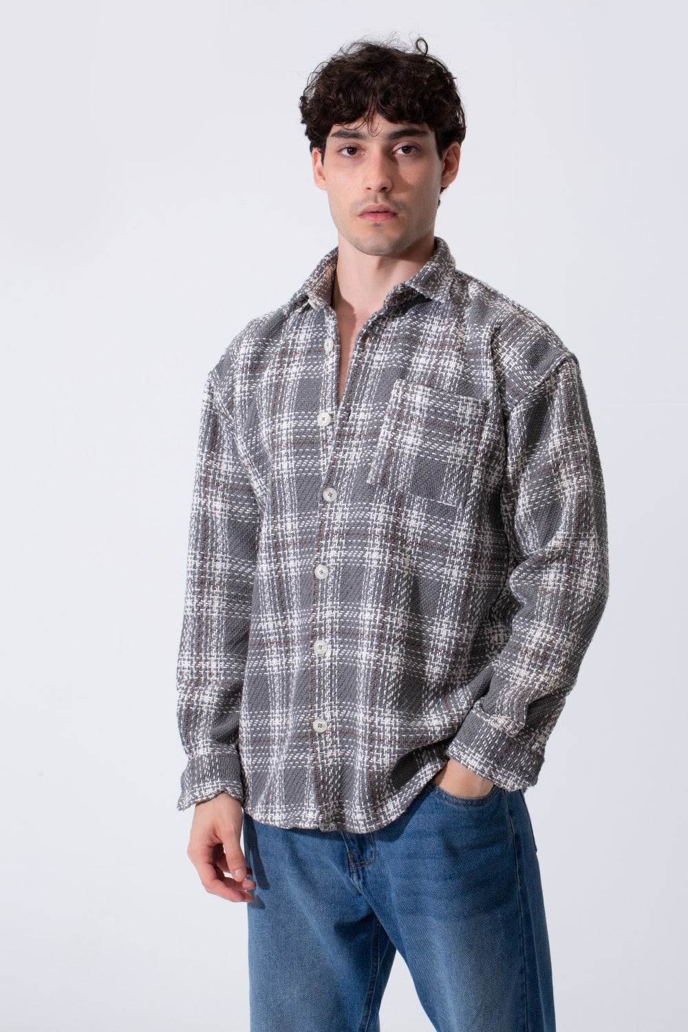 Men's Winter Wool Slim Fit Shirt With Front Pocket And Long Sleeves