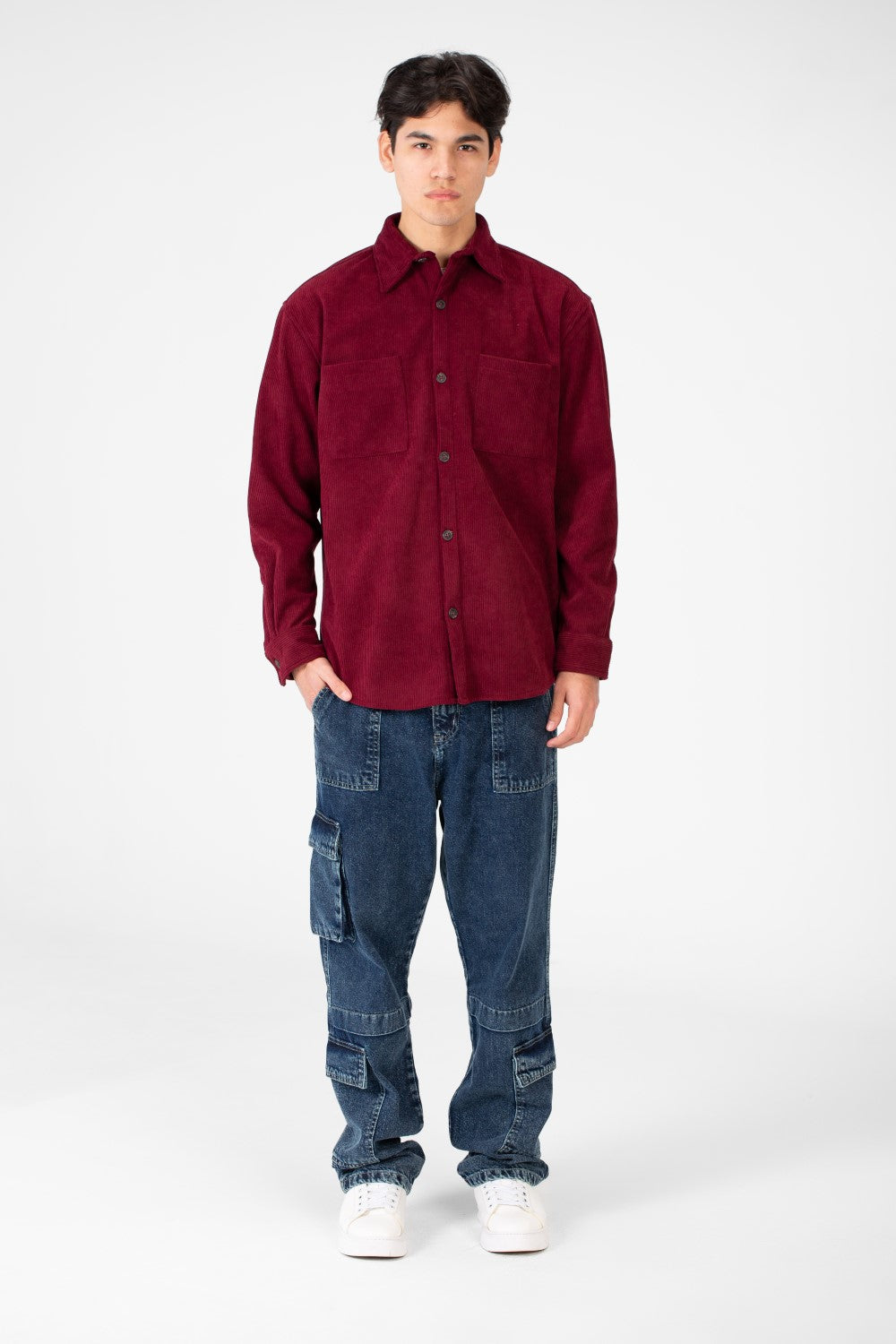 Men's Basic Velvet Shirt With Front Pockets And Long Sleeves