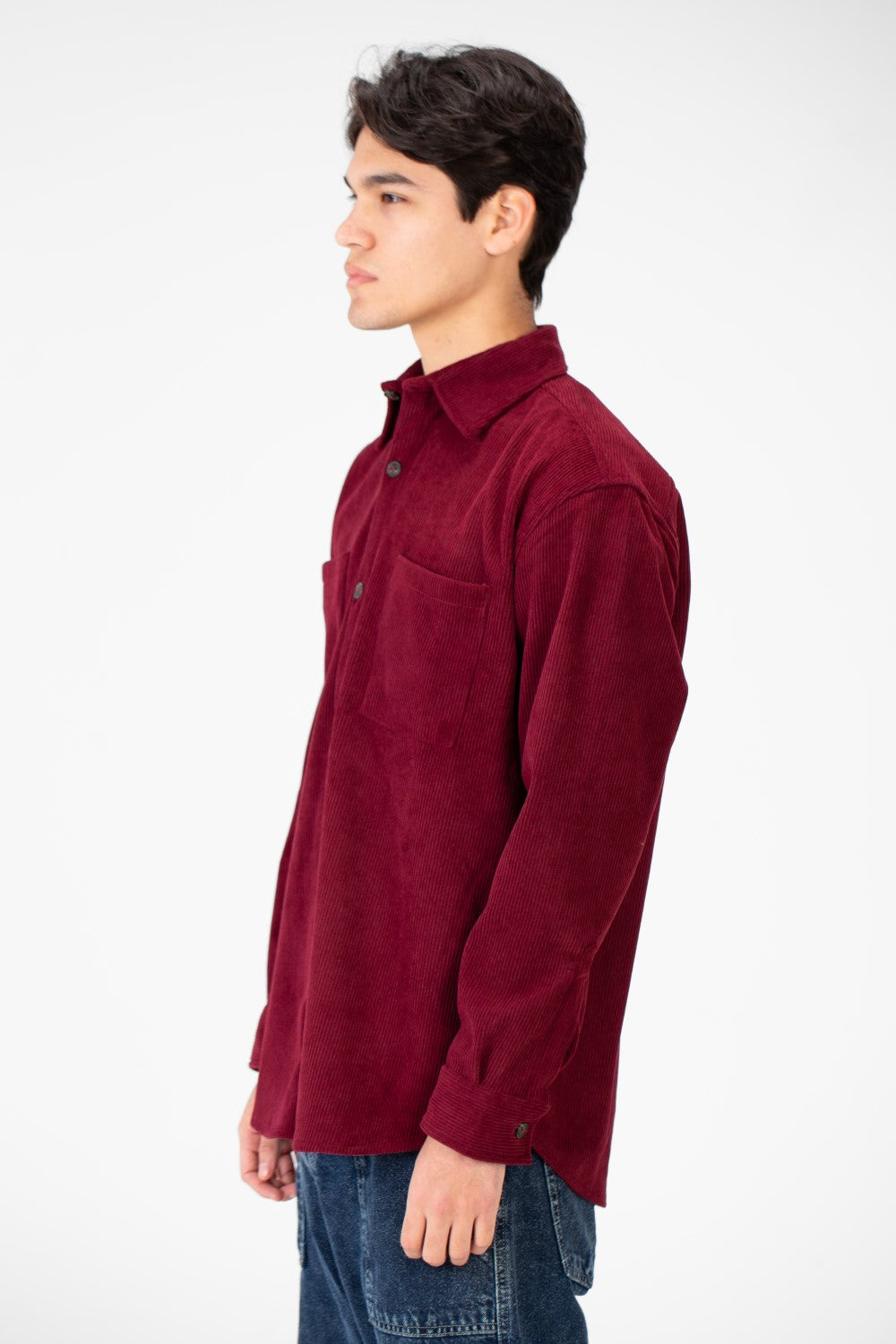 Men's Basic Velvet Shirt With Front Pockets And Long Sleeves