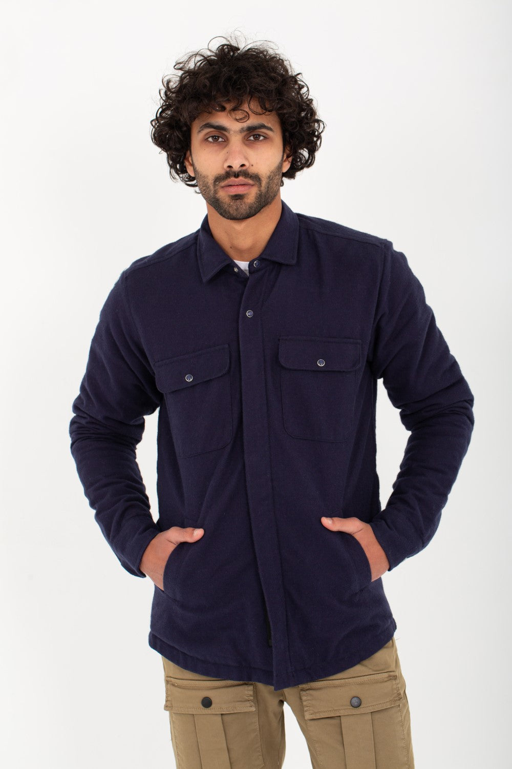 Men's Regular Fit Padded Soft Wool Front Pockets Shirt