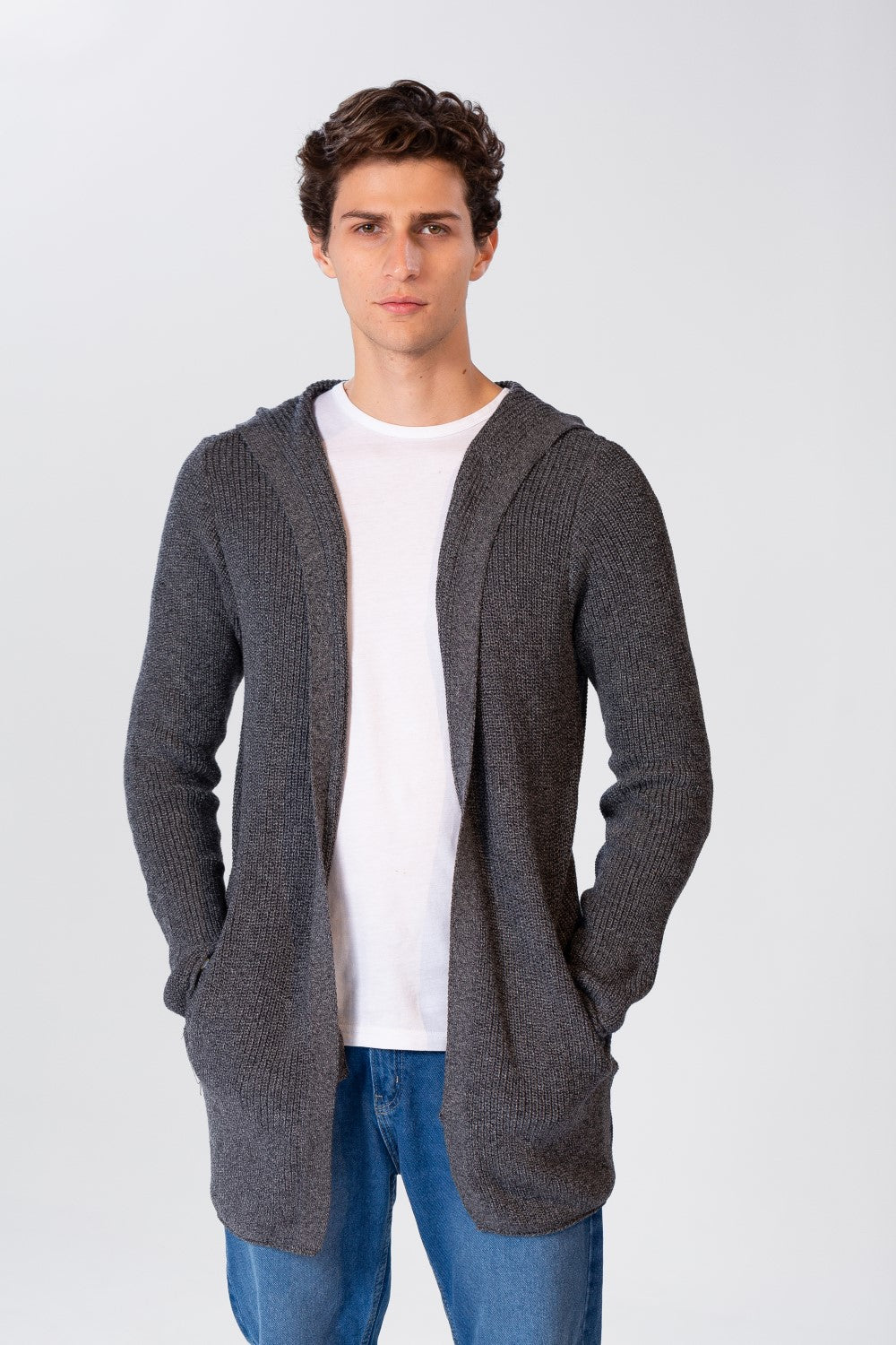 Men's Hooded Cotton Cardigan Pullover With Pockets