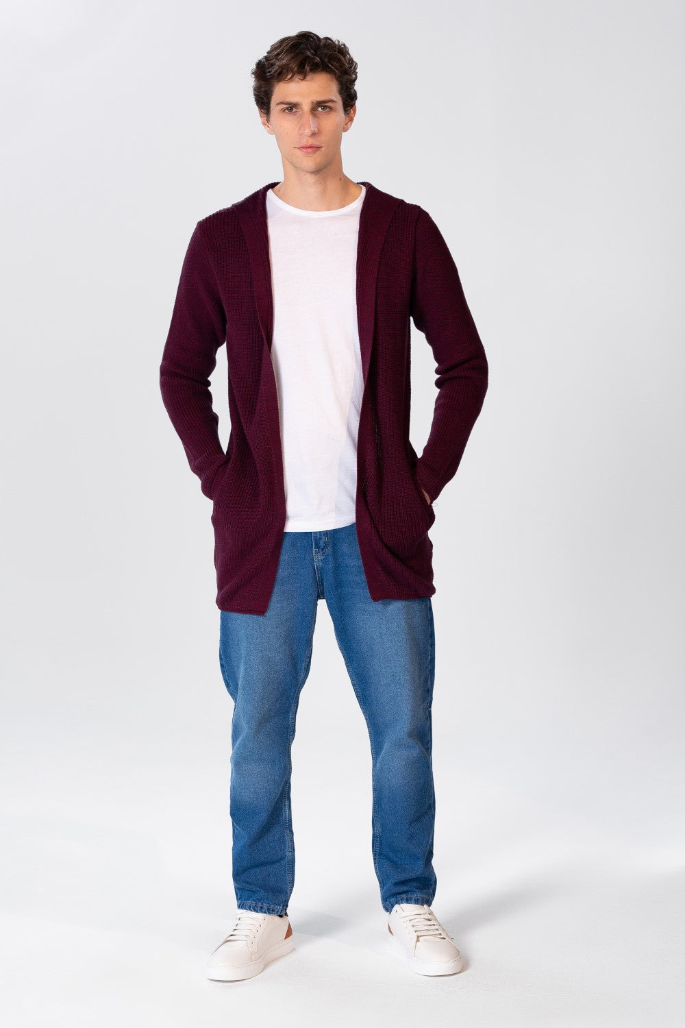 Men's Hooded Cotton Cardigan Pullover With Pockets