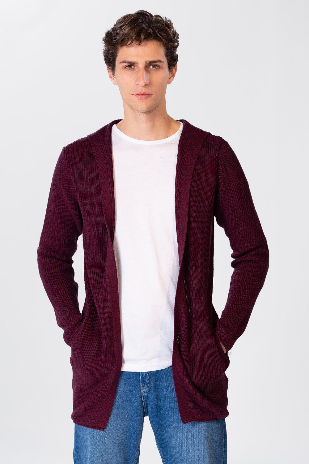 Men's Hooded Cotton Cardigan Pullover With Pockets