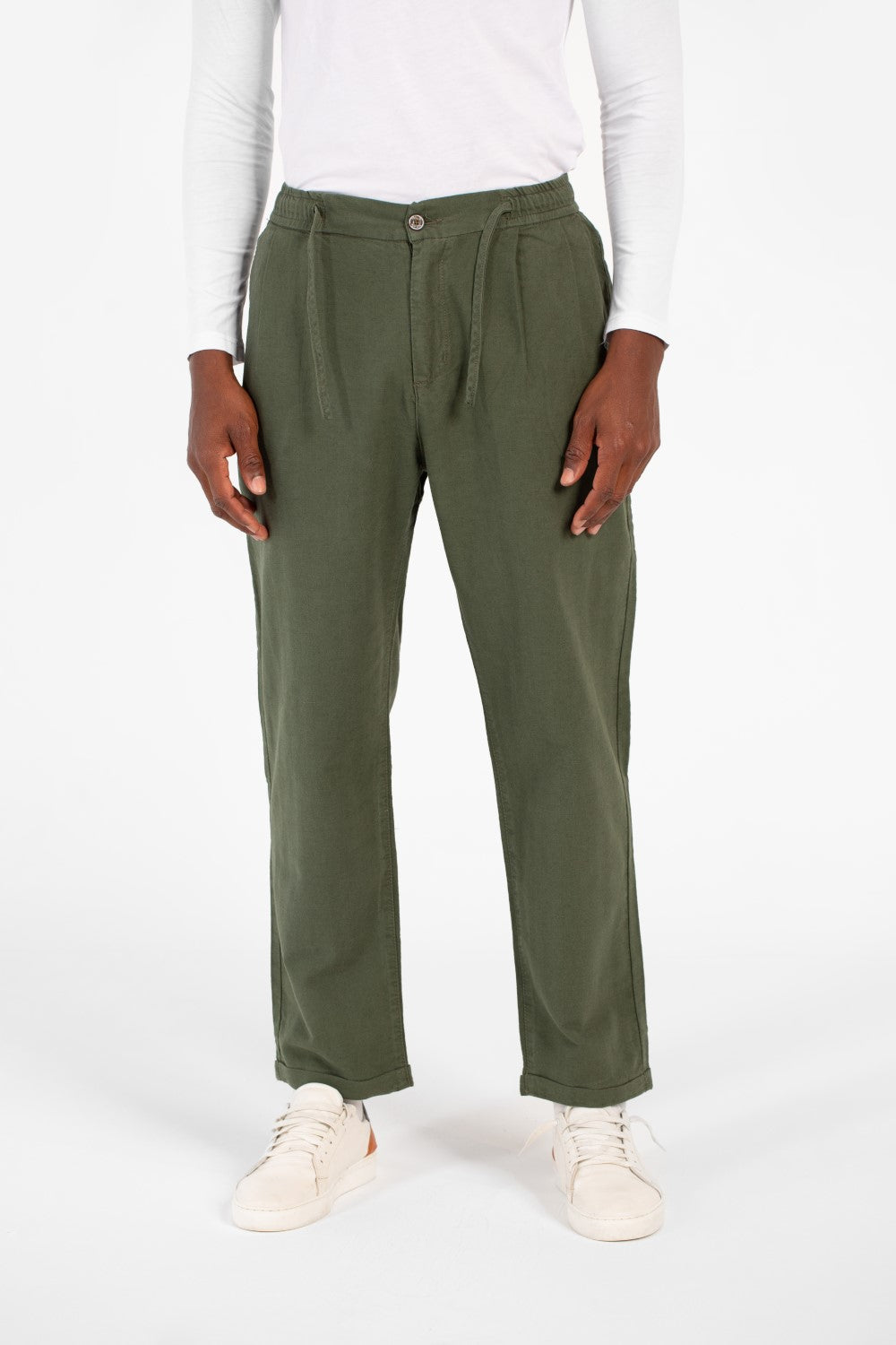 Men's Slim Fit Linen Drawstring Waist Pants High Quality Material With Pockets