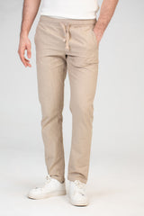 Mens Basic Linen Pants With Elastic Waistband And Unique Back Pockets