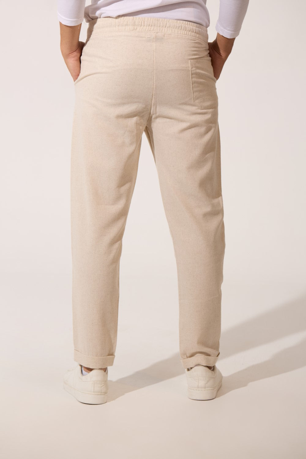Men's Basic Slim Fit Linen Trouser Pants With Elastic Waist And Pockets
