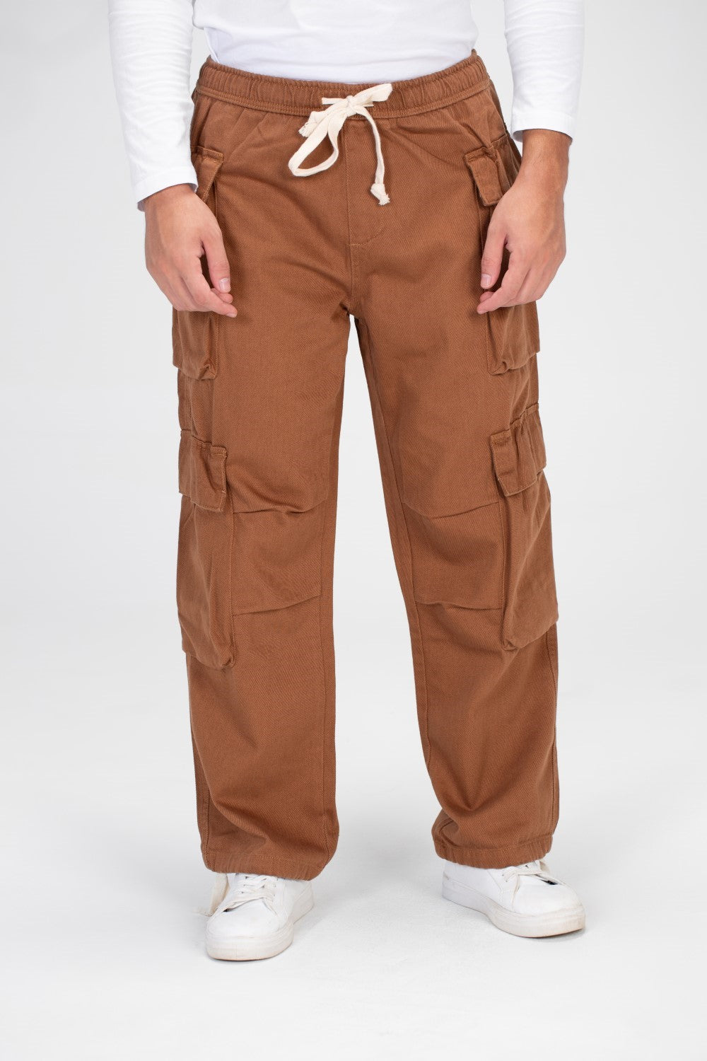 Men's Slouchy Gabardine Cargo Pants with Elastic Waist And Side Pockets