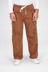 Men's Slouchy Gabardine Cargo Pants with Elastic Waist And Side Pockets