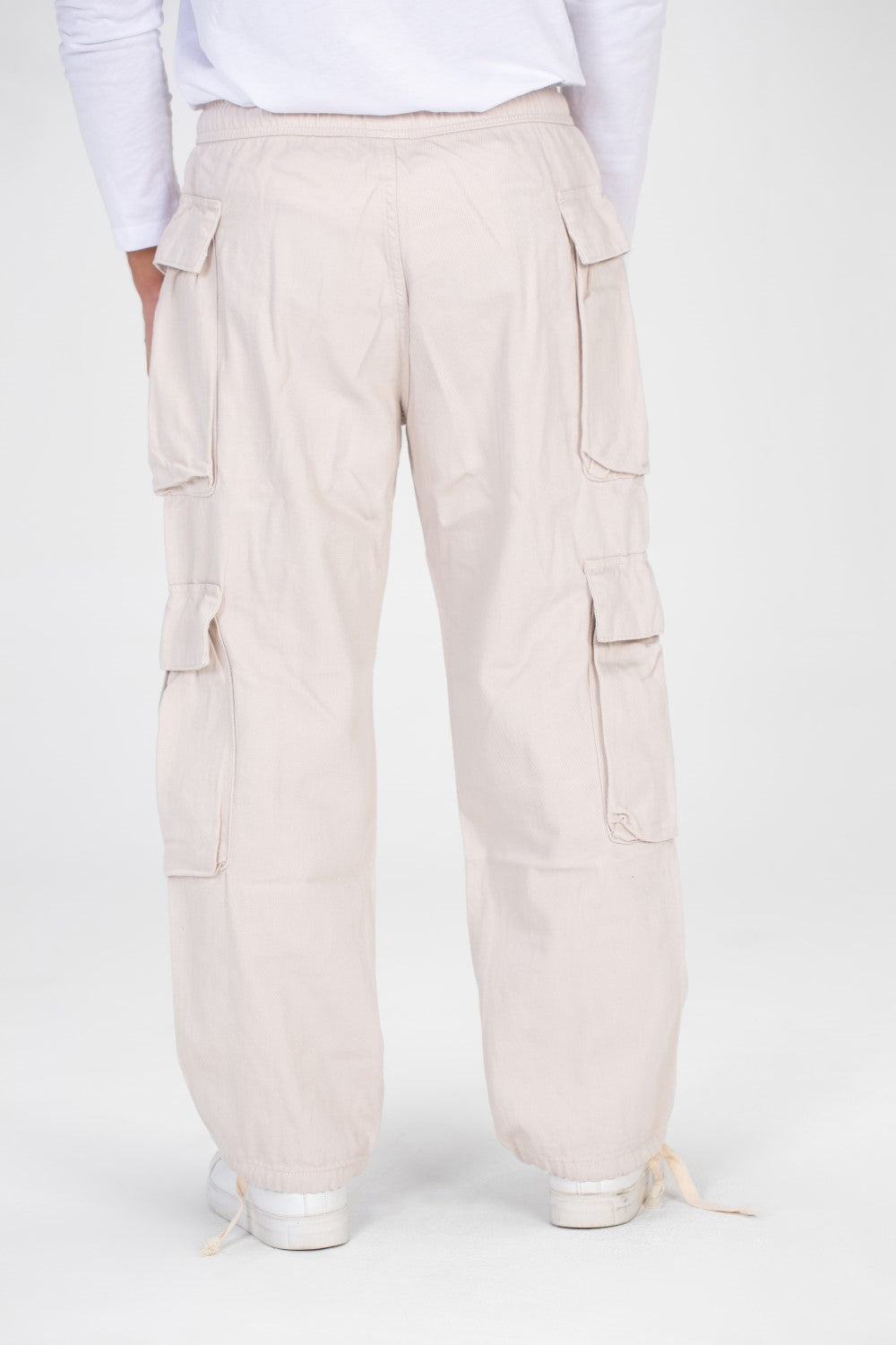 Men's Slouchy Gabardine Cargo Pants with Elastic Waist And Side Pockets