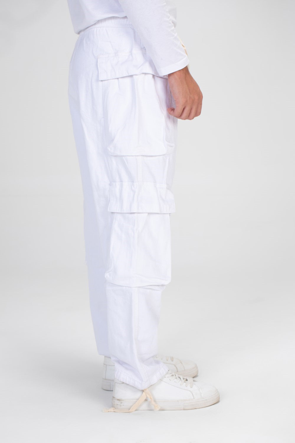 Men's Slouchy Gabardine Cargo Pants with Elastic Waist And Side Pockets