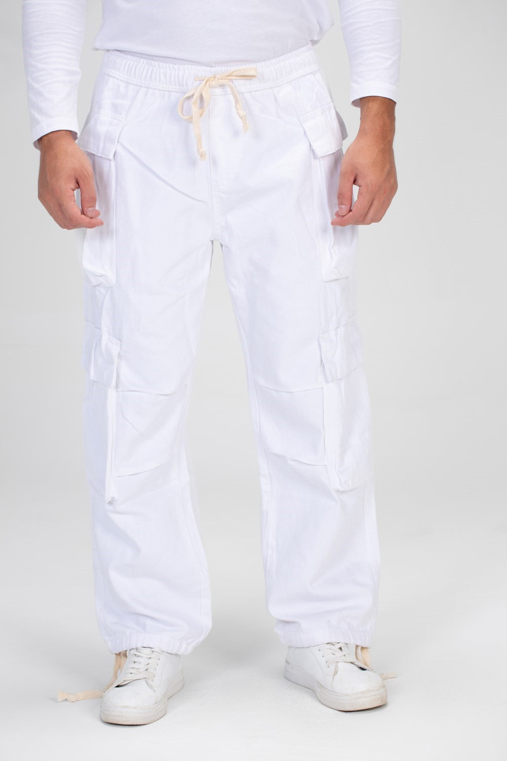 Men's Slouchy Gabardine Cargo Pants with Elastic Waist And Side Pockets