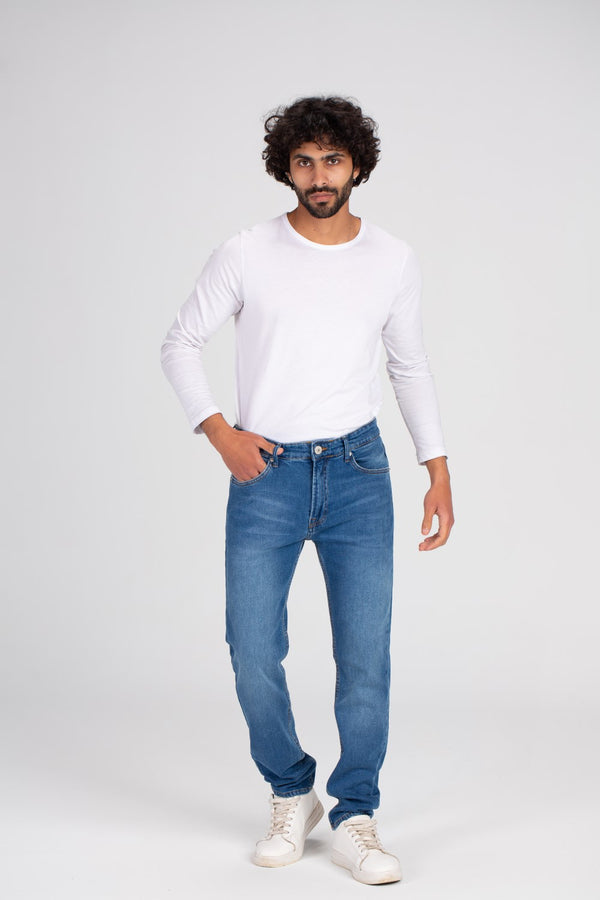 Men's Slim Fit Basic Five Pockets Used Details Jeans Pants