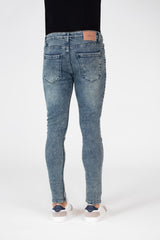 Men's Skinny Used Jeans Pants With Five Pockets And Badge Tomato In The Back