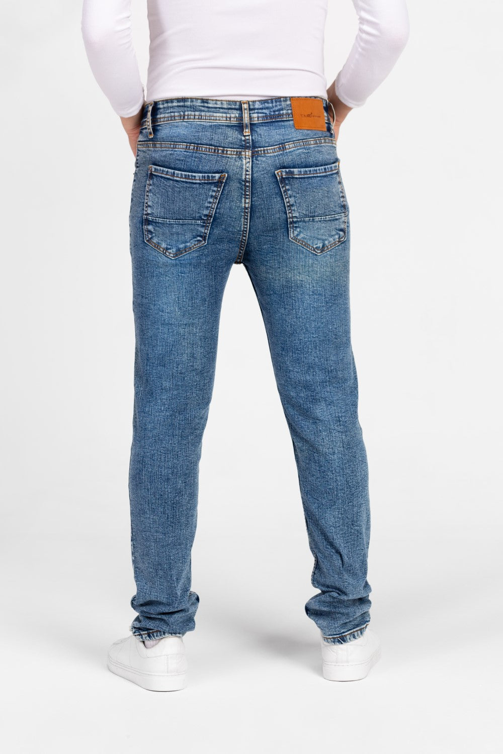 Men's Slim Fit Used Jeans Pants With Badge Tomato On The Back