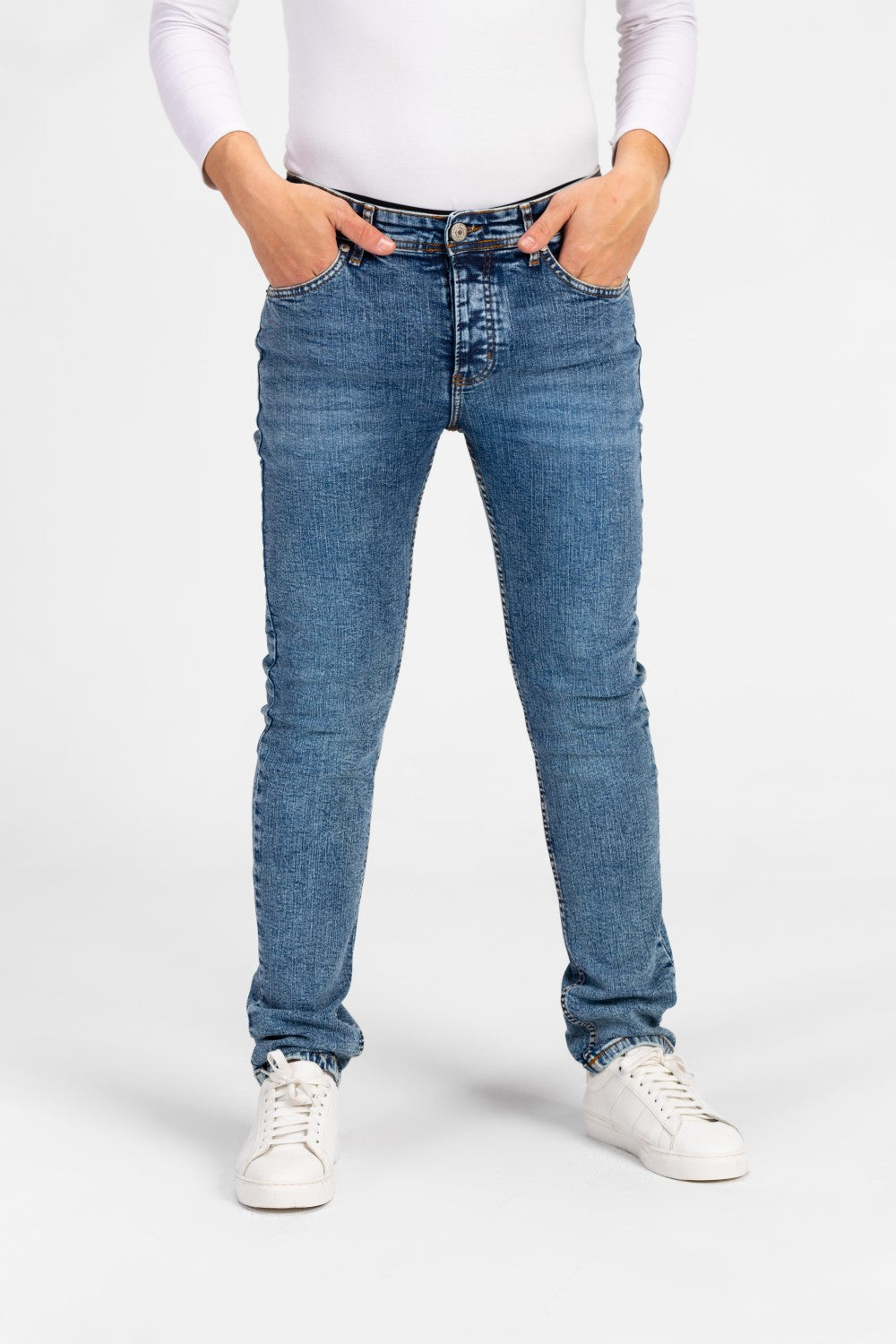 Men's Slim Fit Used Jeans Pants With Badge Tomato On The Back