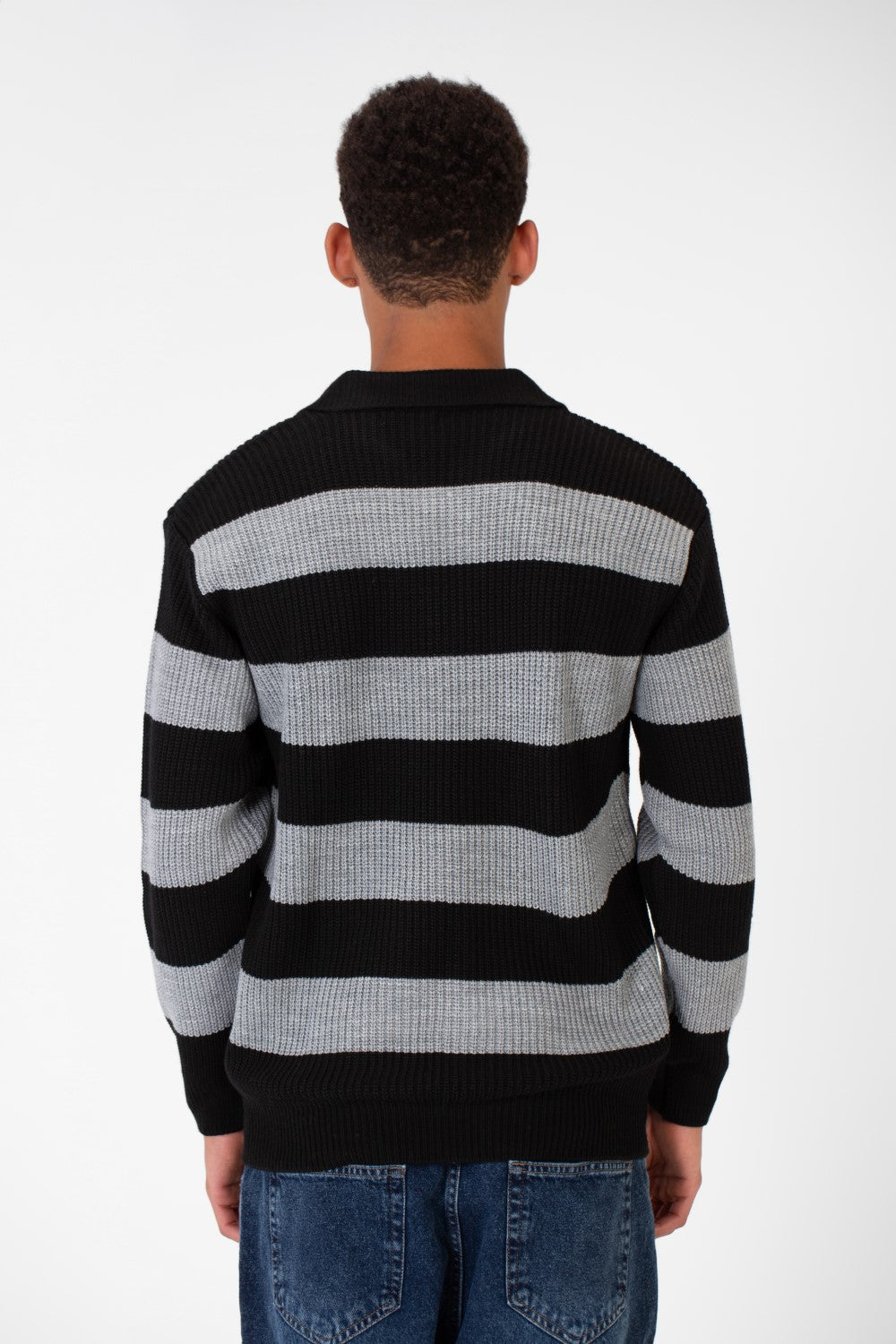 Men's Striped Polo Pullover With Front Buttons And Comfortable Flexible Material