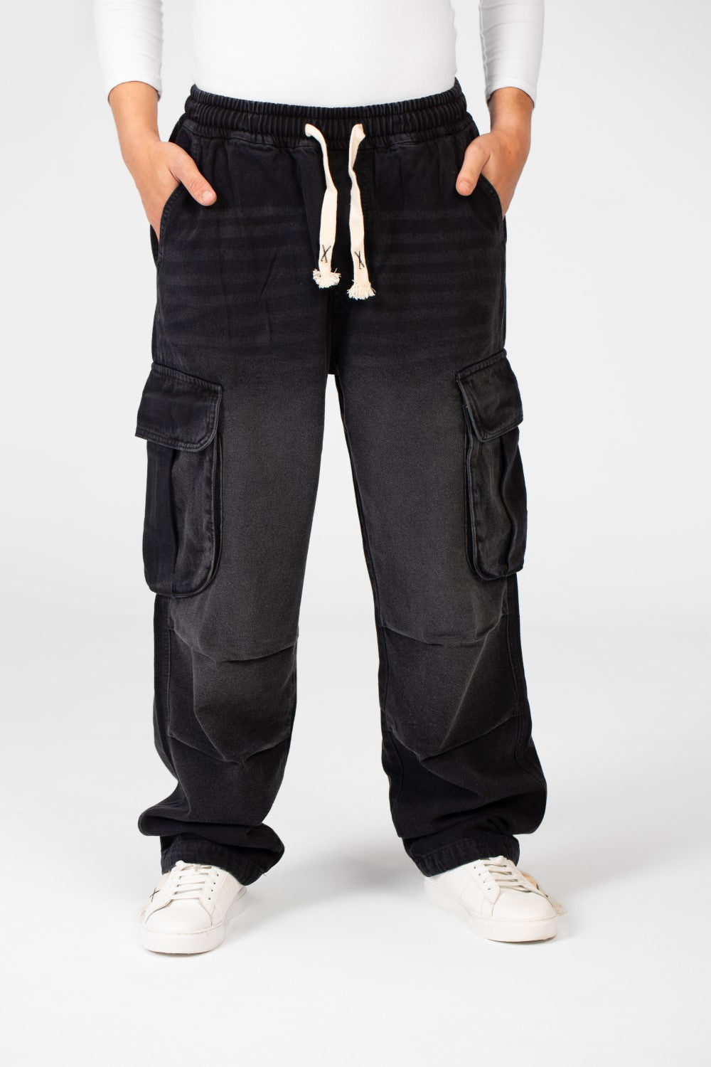 Men's Cargo Jeans Pants With Elastic Waist And Side Pockets