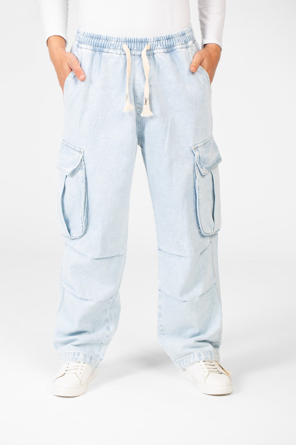 Men's Cargo Jeans Pants With Elastic Waist And Side Pockets