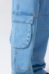 Men's Slim Fit Cargo Jeans Pants With Side Pockets