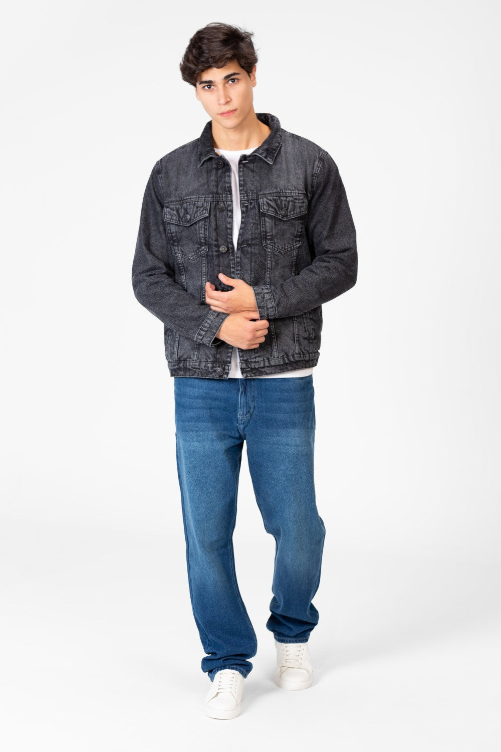 Men's Winter Fur Padded Denim Jacket With Basic Details