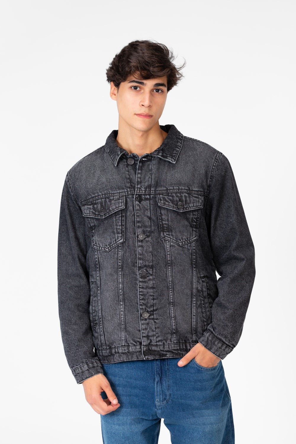 Men's Winter Fur Padded Denim Jacket With Basic Details