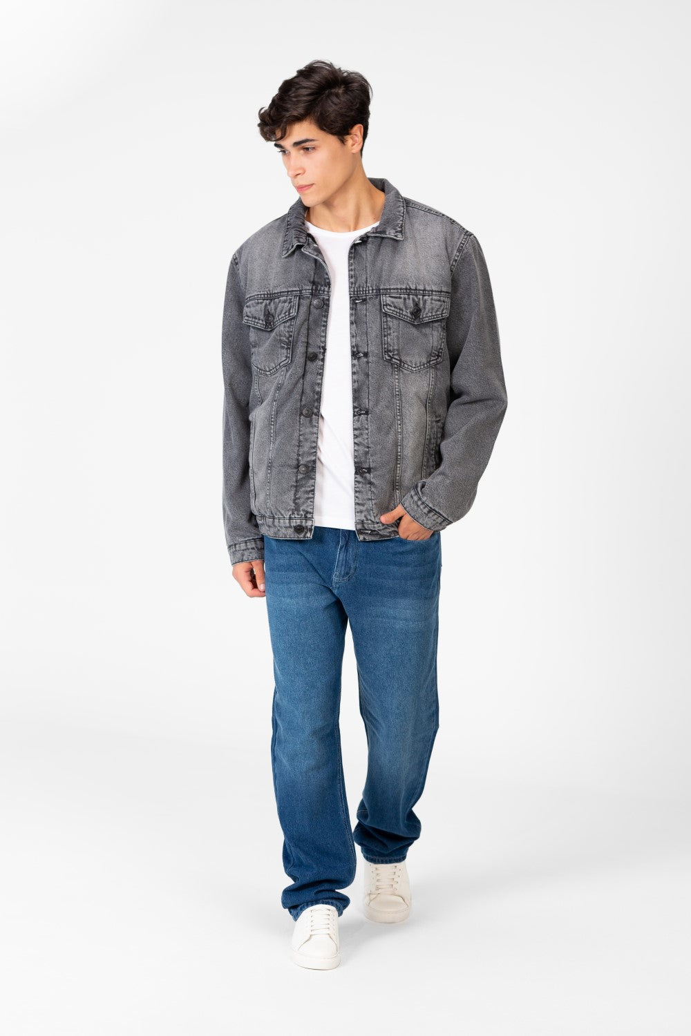 Men's Winter Fur Padded Denim Jacket With Basic Details