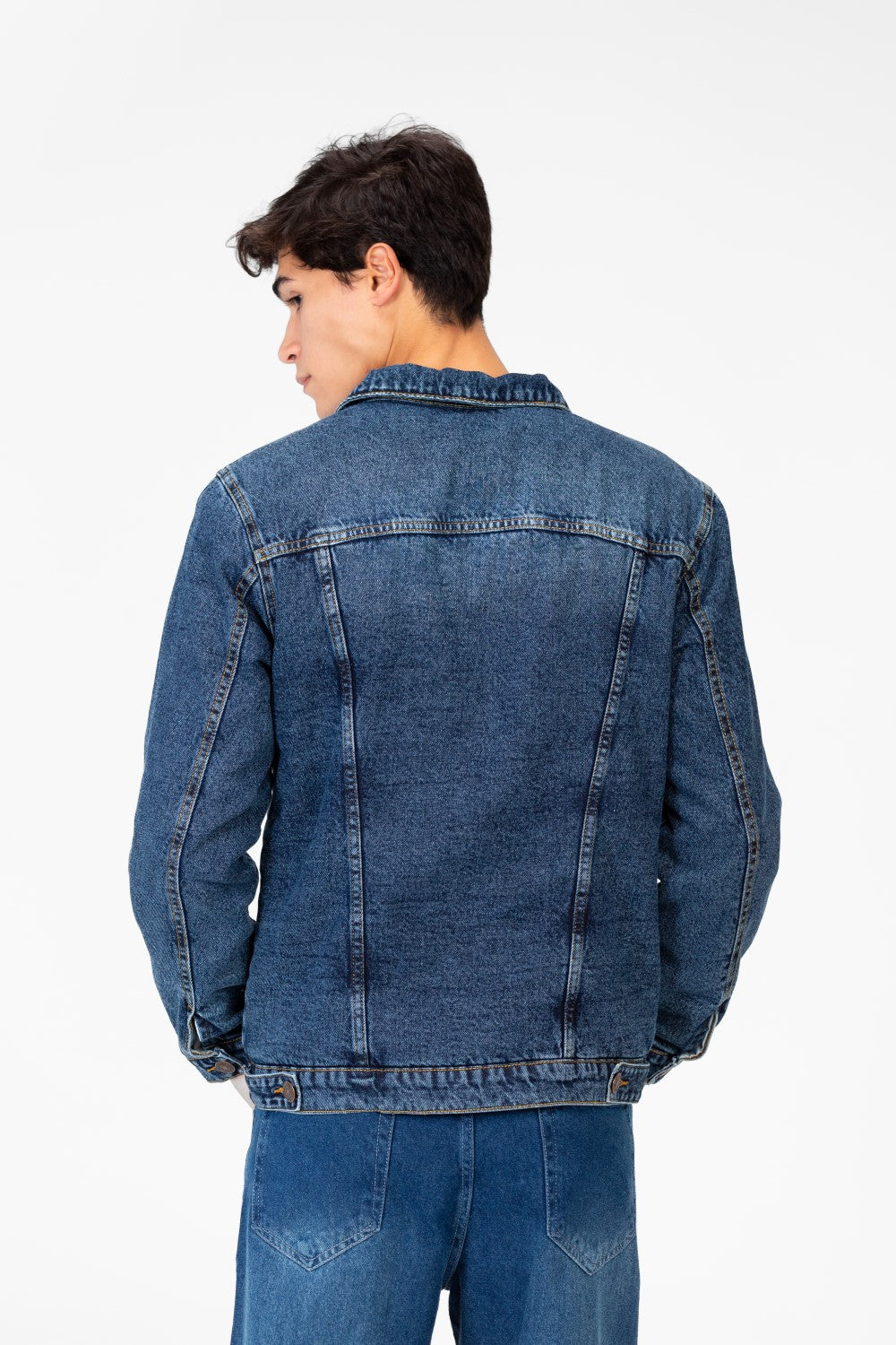 Men's Winter Fur Padded Denim Jacket With Basic Details