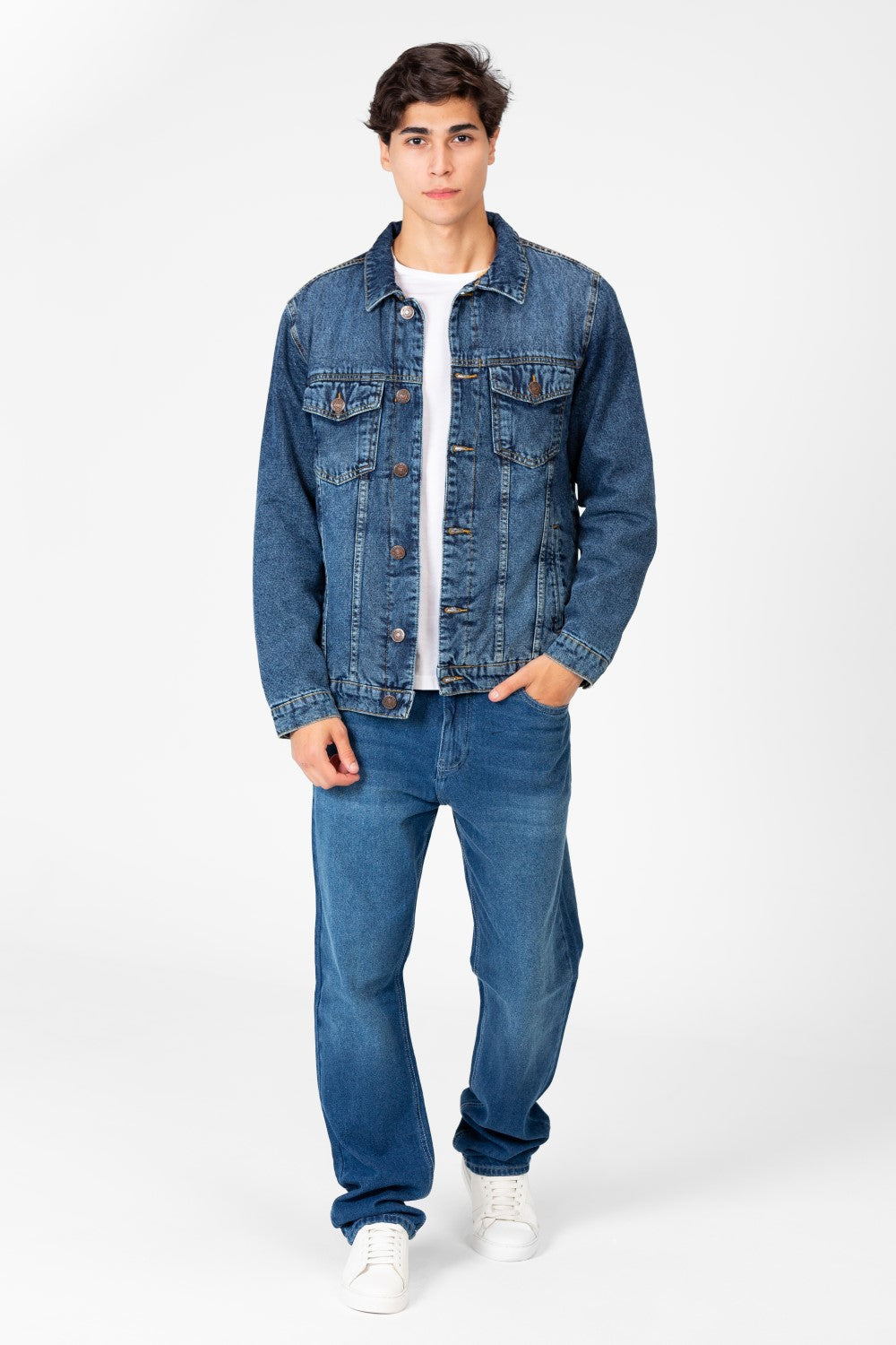 Men's Winter Fur Padded Denim Jacket With Basic Details